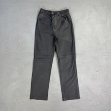 Vintage Newport News Black Leather High-Waisted Straight Leg Pants Fit 26 x 28