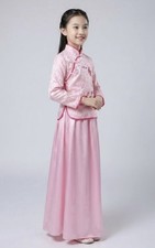 Traditional Chinese New Year Outfit Pink Floral Tang-Style Top Skirt Set