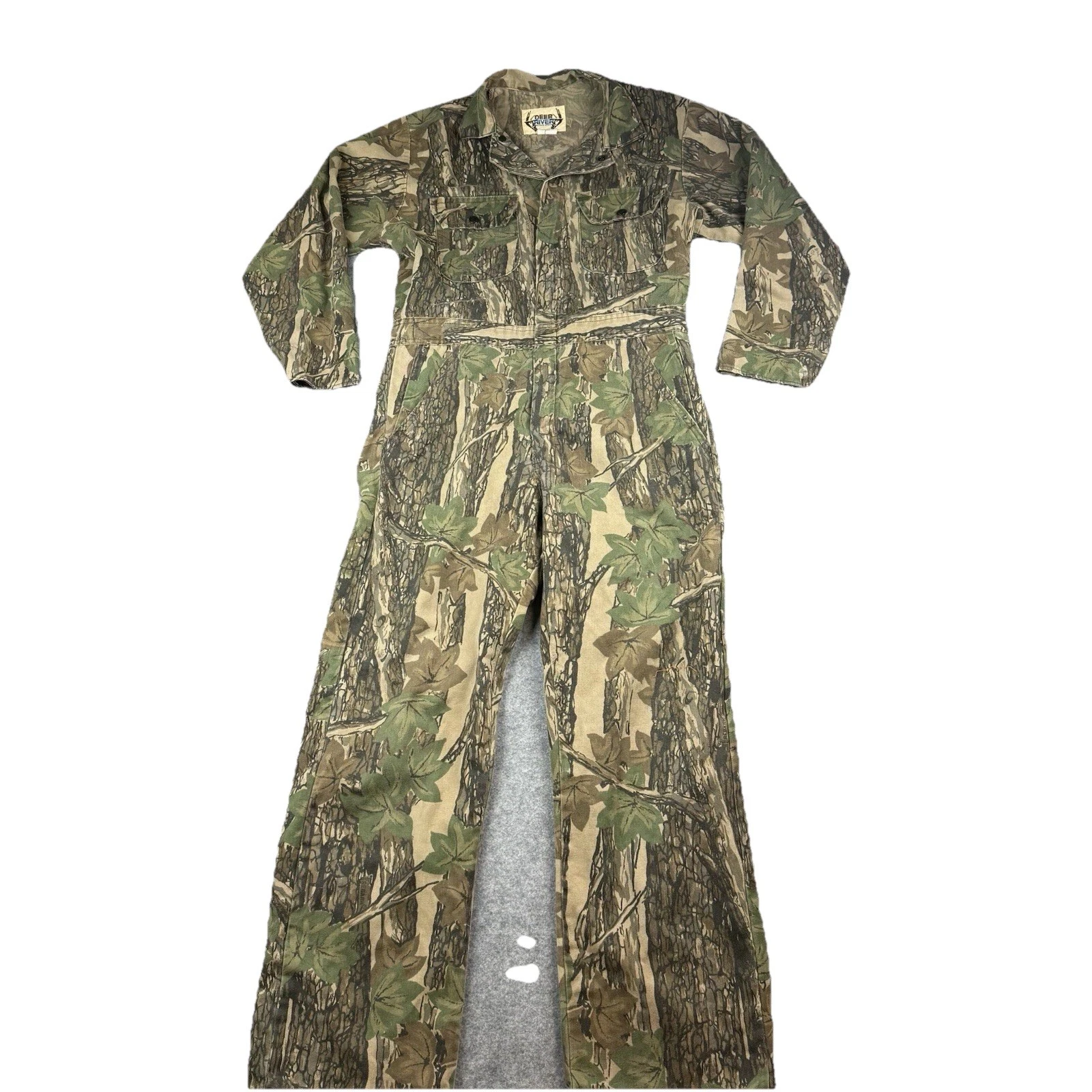 Vintage Deer River Outdoor Apparel Camo Hunting Coveralls Size Large Made in USA
