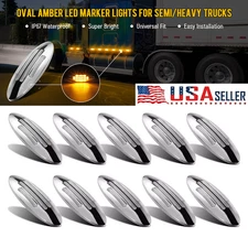 10X Amber Thin Side Marker Lights Clearance 24 LED Chrome For Freightliner 12V