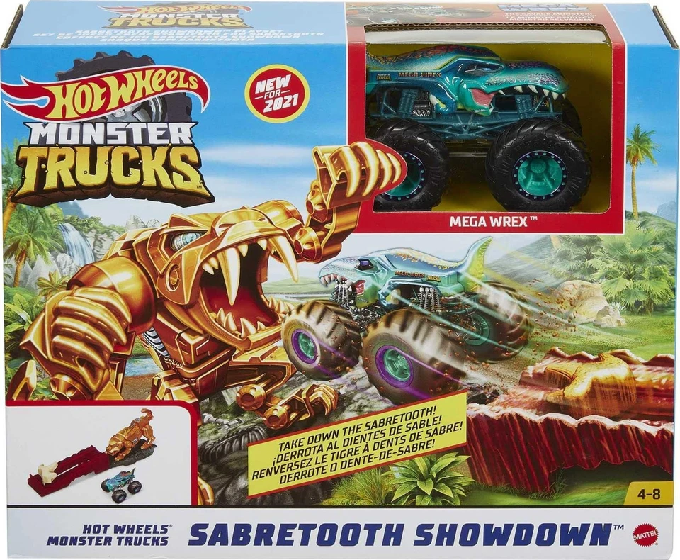 Hot Wheels Monster Trucks Sabretooth Showdown Juego Mega Wrex Juego de Batalla Foto 4 de 4