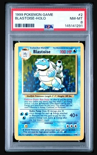 Pokémon TCG - Blastoise -  2/102 - Base Set Unlimited Holo Rare WOTC - PSA 8