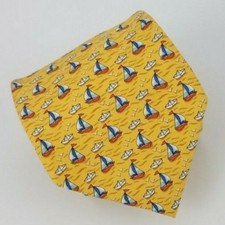 Brooks Brothers Country Club Silk Tie Yellow Sailboats Men Necktie 58.5 x 3.5