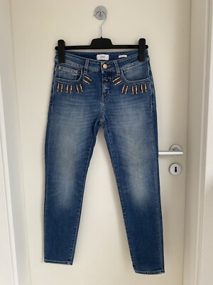 CLOSED Damen Jeans Baker W26 Blau Baumwolle Elasthan Stretch Bestickt