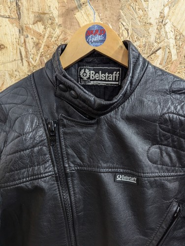 Belstaff Genuine Black Padded Leather Biker Jacket Vintage 80s Motorbike Size 38 - Picture 8 of 10