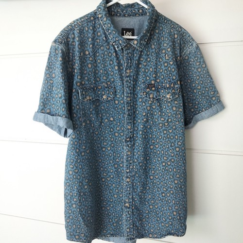 Lee Denim Mens Short Sleeve Size XL Leopard Print Shirt - Picture 4 of 11