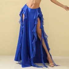 Performance Belly Dance Waves Skirt 2-sides Slits Skirt Festival Arabian Skirt
