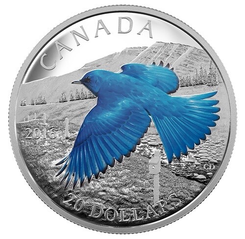 2016 Canada $20 Mountain Bluebird : Migratory Birds Convention Fine Silver Coin - Bild 1 von 4