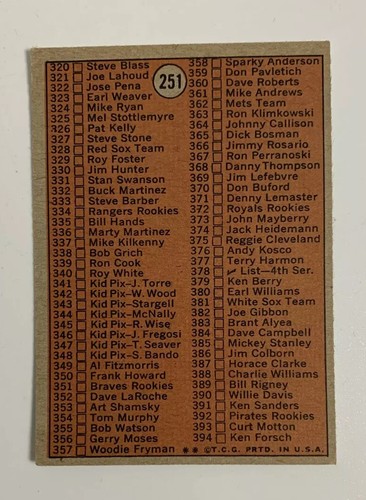 1972 Topps Checklist 3rd Series # 251 Baseball Card - Afbeelding 2 van 2