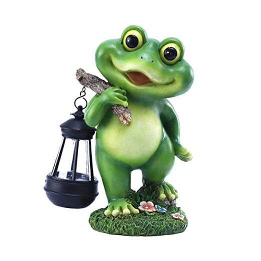 Frog Garden Decoration with Solar Lantern, Resin Solar Frog Statue Outdoor