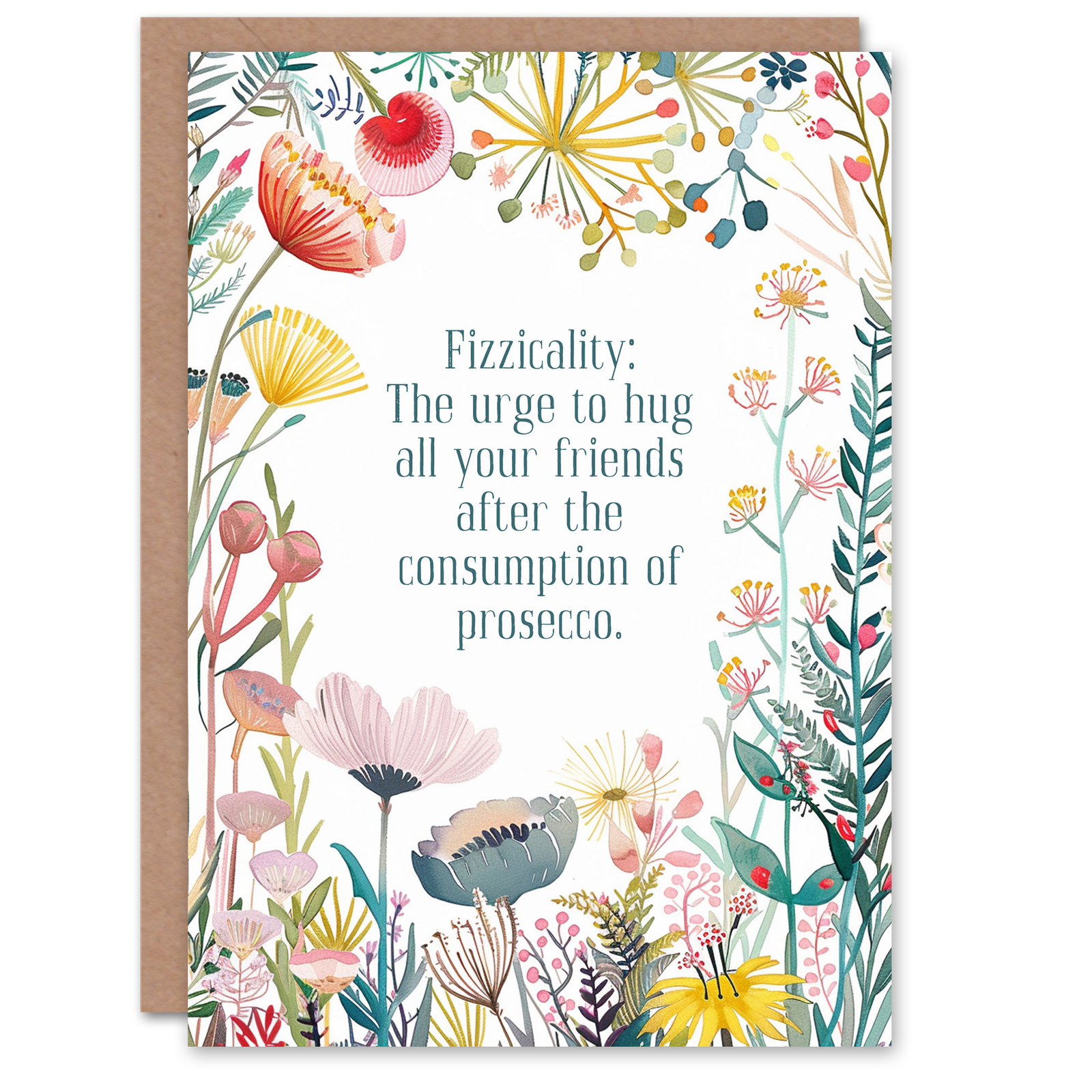 Greeting Card Happy Flowers Fizzicality Hug Friends Prosecco Birthday