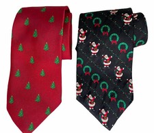 Christmas Ties Neckwear Lot of 2 Santa Claus Christmas Tree Red Blue Made in USA