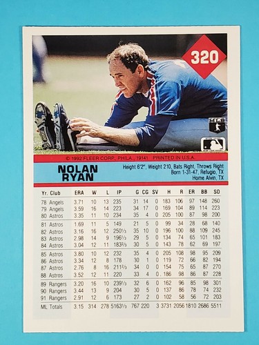 Fleer Nolan Ryan 1992 Texas Rangers #320 - Imagen 2 de 2