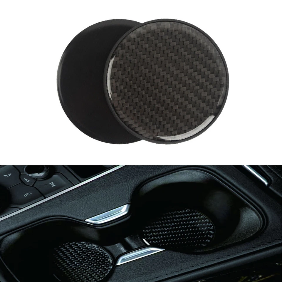 2x Almohadilla para portavasos de coche negra de fibra de carbono ranura para vasos de agua alfombrilla antideslizante accesorios Foto 3 de 4