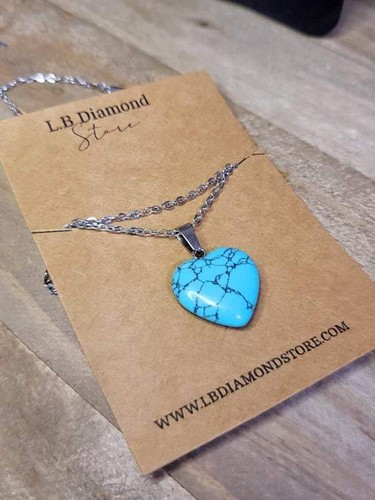 Handmade Crystal Necklace Silver Tone Heart Turquoise Healing Crystal Point Neck - 第 2/7 張圖片