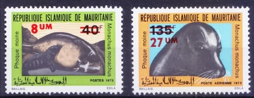 Sea Mammals, Seal, Mauritania 1973 MNH 2v overprints