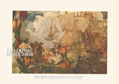 BLAKES RETURN AFTER CAPTURE PLATE SHIPS C 1920 ART  ILLUSTRATION PRINT