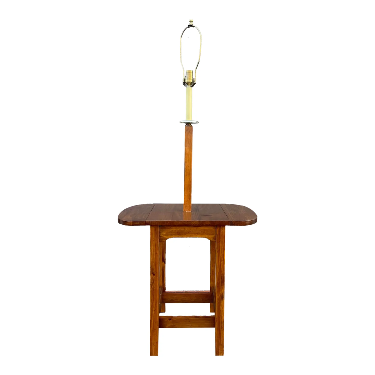 1980s Ethan Allen Country Craftsman Rustic Pine Drop Leaf Side Table Lamp  Combo