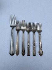 Qty 6 Antique Silver Plate Baby Infant Child Fork Set of Mixed Pieces Rogers