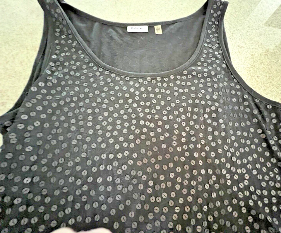 Camiseta sin mangas DKNY negra jersey con lentejuelas (L) Foto 3 de 4