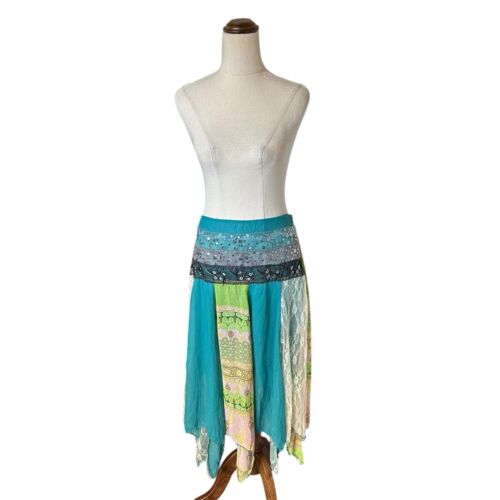 Vintage Y2K Crossroads Blue Patchwork Midi Skirt Handkerchief Boho Fairy Sz 8 - Picture 2 of 8