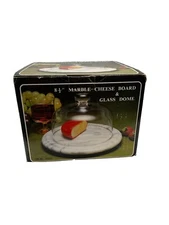 Marble Cheese Board And Glass Dome . Vintage