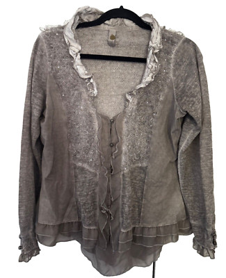 Tredy Spitzenjacke Jacke Cardigan Gr 42 ( 40 44  i Pailletten beige grau asche