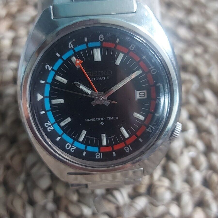 Image of RARO orologio da uomo vintage con quadrante nero Seiko Navigator Navigator...