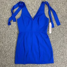 Aqua Cocktail Tank Sheath Dress Medium Blue V-Neck Shoulder Bow Tie Back Zip