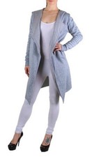 Ladies Cardigan Jacket Womens Top Hoodie Long Hooded Fleece Womens Heather Grey