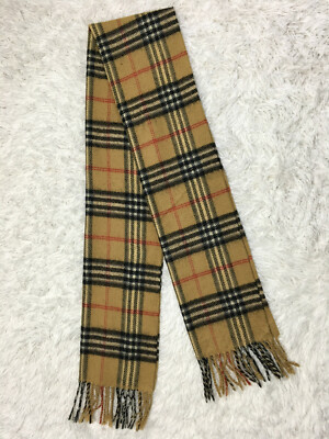 ★ADAUL★ Simple patch wool long muffler ivory Unbranded Classic check Design On Beige 100% Wool Shawl