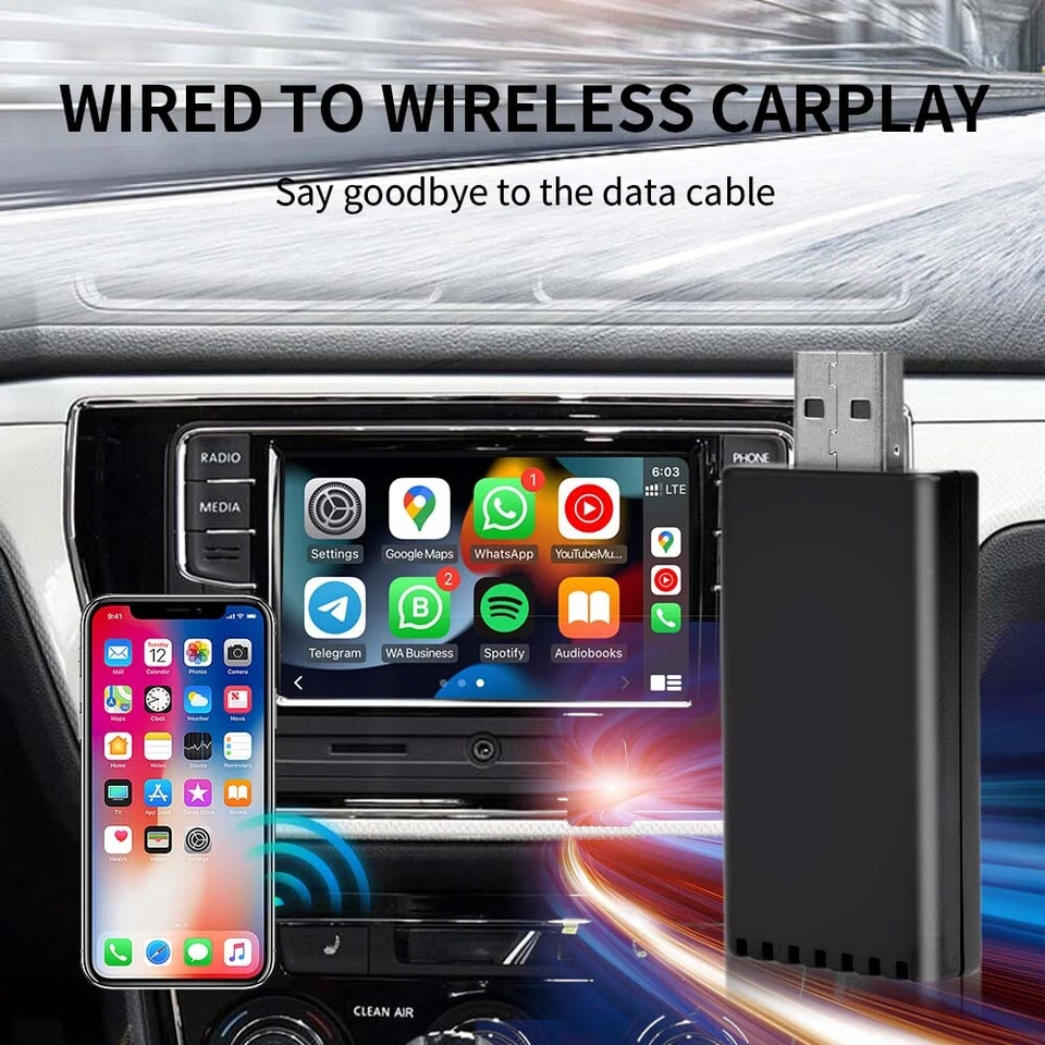 Schwarz USB Dongle Wireless CarPlay Box Adapter Für Apple Iphone Auto Radio Link - Bild 2 von 4