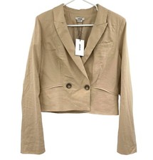 Jason Wu Women's Beige Cropped Blazer with Pockets Double Breasted Size M New