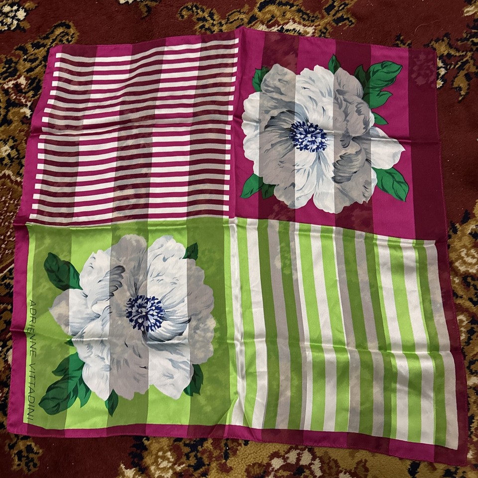 Adrienne Vittadini Scarf Womens 100 Silk Colorblock Floral Hot Pink