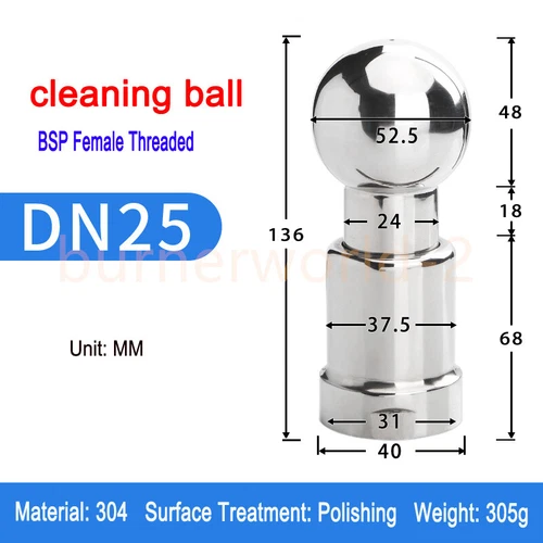 Rotary Spray Ball Cleaning Head 1/2" 3/4"1" 2" Rotating Tank Washing Nozzle CIP - Picture 6 of 9