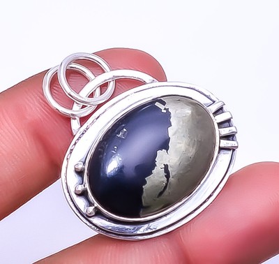 Healer'S Gold Pyrite In Magnetite - Usa 925 Sterling Silver Pendant 1.50'' P32