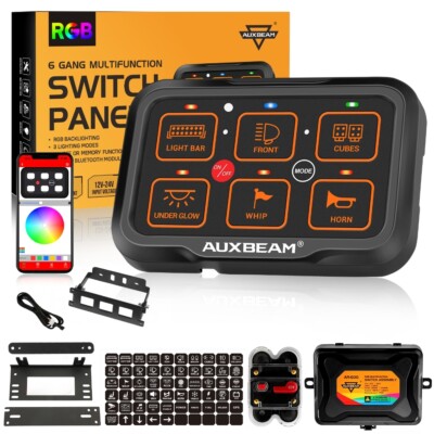 AXUBEAM RGB 6 Gang Switch Panel APP Control Toggle/Momentary/Pulsed AR-600 1''key
