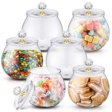 6 Pcs Plastic Candy and Cookie Jar with Lids Decorative Apothecary Jars Candy...