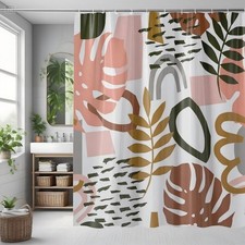 Abstract Leaf Ink Plant Shower Curtain Waterproof Hook 72 in Bathroom Decoration
