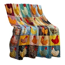 Vintage Rooster Plaid Flannel Blanket Warm Comfy Funny Chicken Throw Blanket