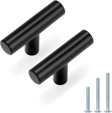 10 Pack Black Kitchen Drawer Knobs Single Hole, Stainless Steel T Bar Cabinet Pu