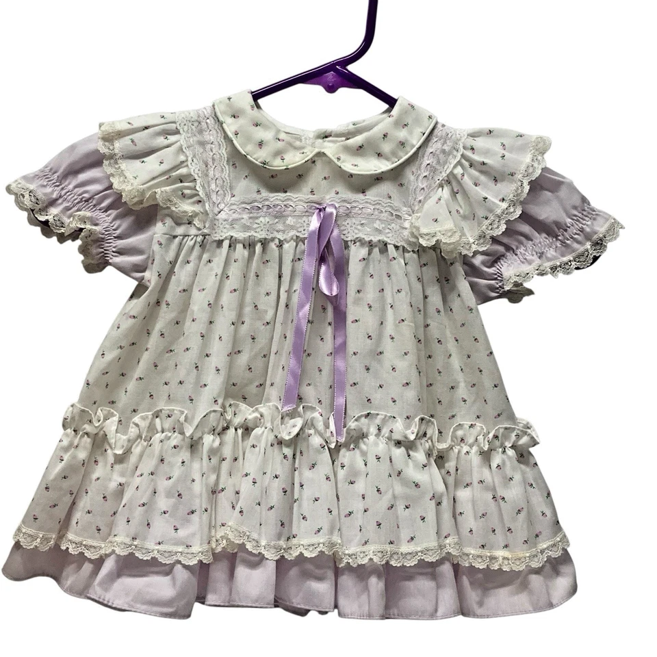 Vestido Vintage Bryan Círculo Completo con Delantal 18 Meses Bebé Niña Púrpura Blanco Foto 4 de 4