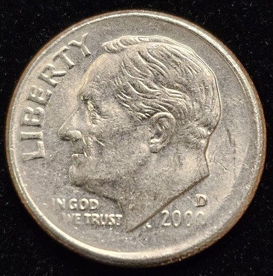 2000 D Roosevelt Dime 10C Broadstruck Mint Error Multiple Struck