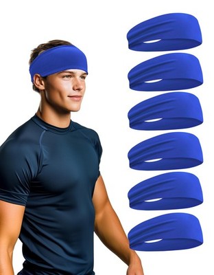 6 Pack Sport Headbands for Men & Women, Sweat Wicking Workout Sweatband, Roya...