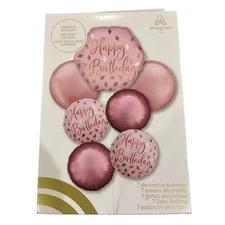 Anagram Premium Blush Birthday Foil Balloon Bouquet, 7 pc