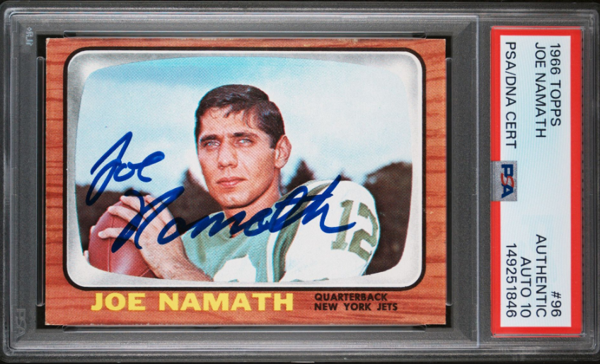 1966 Topps Joe Namath Signed Football Card #96 PSA/DNA 10 Auto