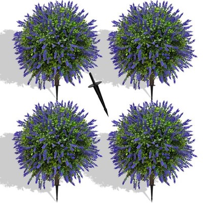 Inch (H) Artificial Cedar Topiary Ball Trees, Set of 4 UV Resistant Fake Shrub B