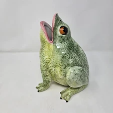 Tall Ceramic Frog Figurine Vase Hand Painted Italy by Artist J Willfred 9" Tall