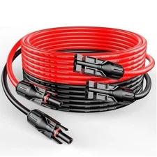 1 Pair Black+Red Solar Panel Extension Cable Wire Solar Connectors 10 AWG Gauge
