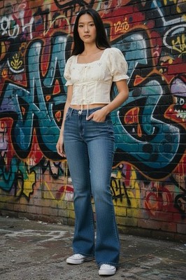 Vtg Y2K Faded Glory Jeans Low Rise Flare Women's Sz 14 Bootcut Bling Distressed